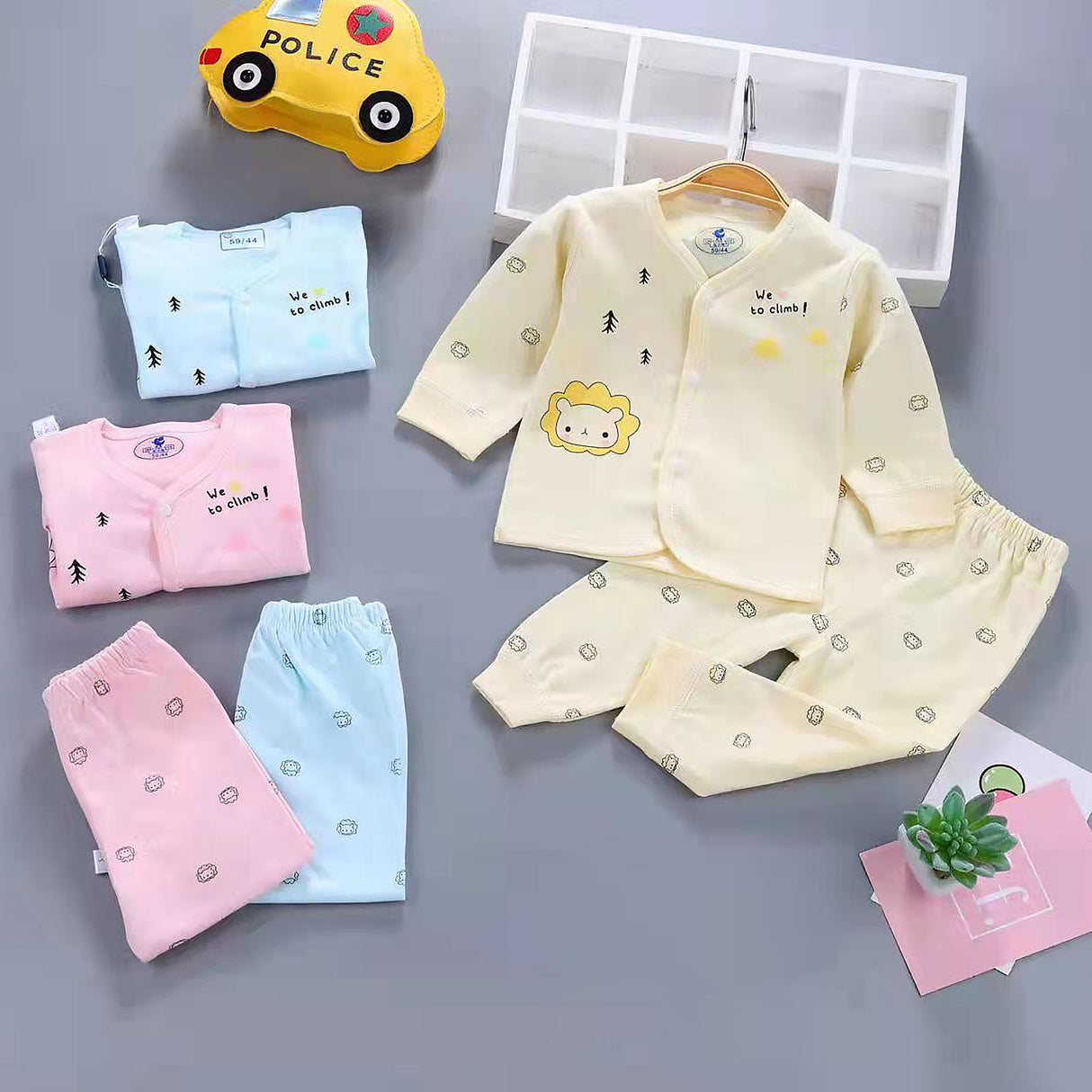 Cute Teddy Full Sleeves Top And Pyjama Buttoned Cotton Night Suit