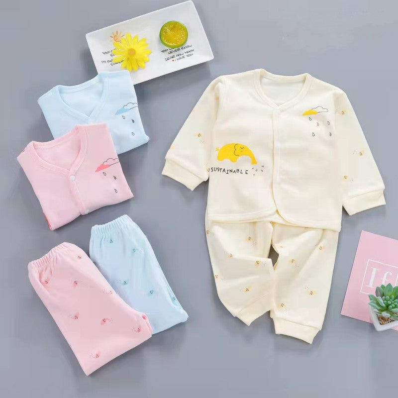 Rainy Clouds Full Sleeves Top And Pyjama Buttoned Cotton Night Suit