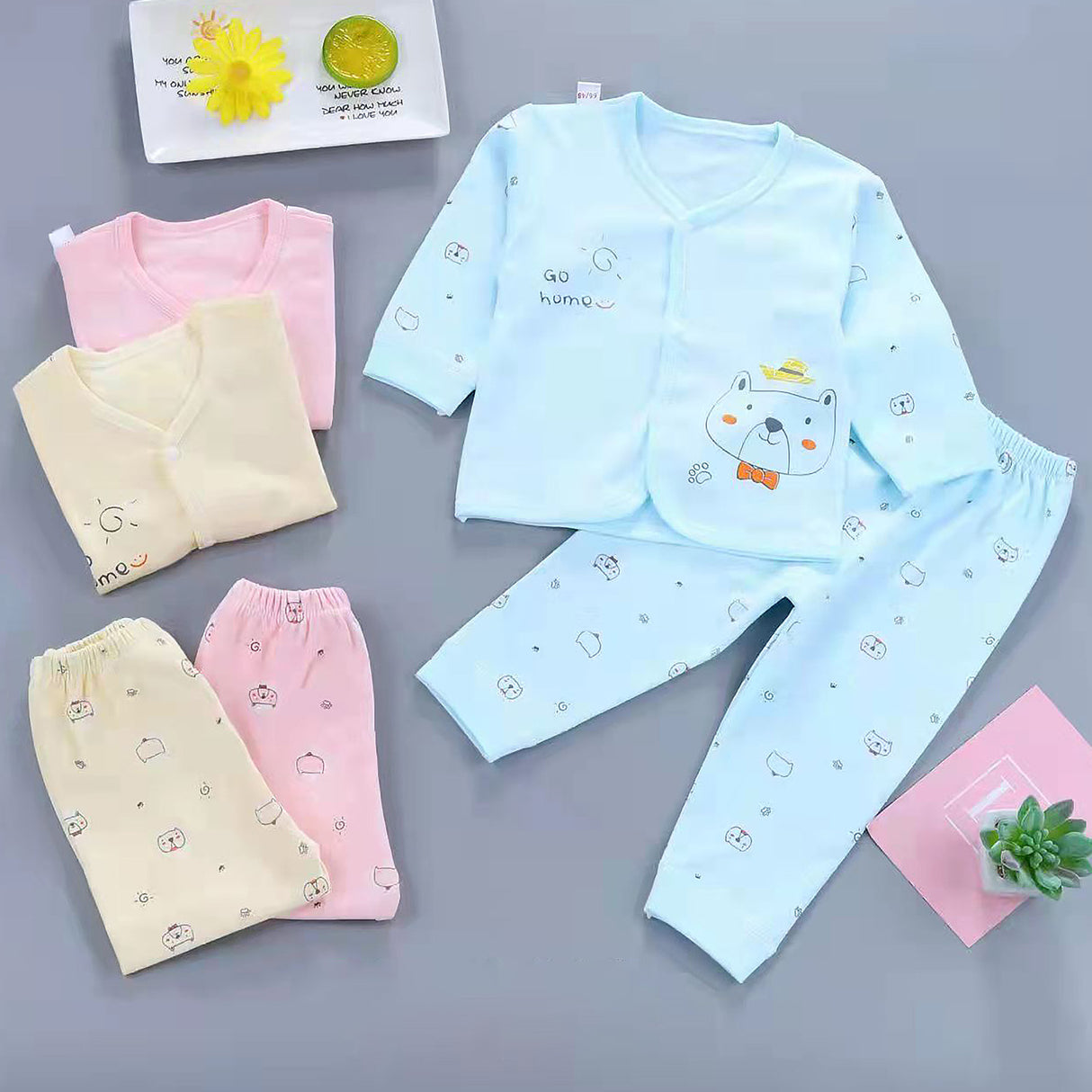 Cool Bear Full Sleeves Top And Pyjama Buttoned Cotton Night Suit