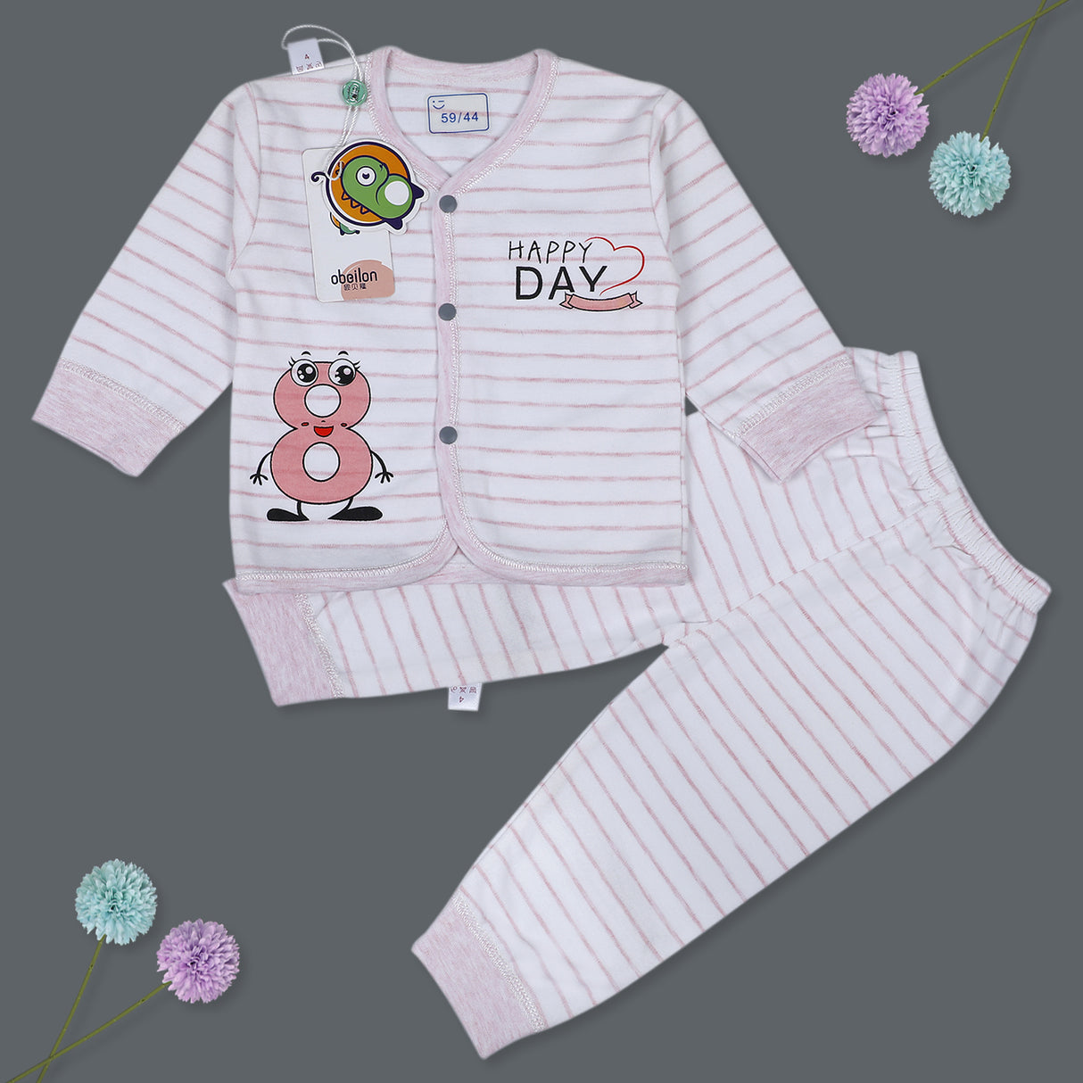 Happy Day Full Sleeves Front Open Top And Pyjama Cotton Night Suit