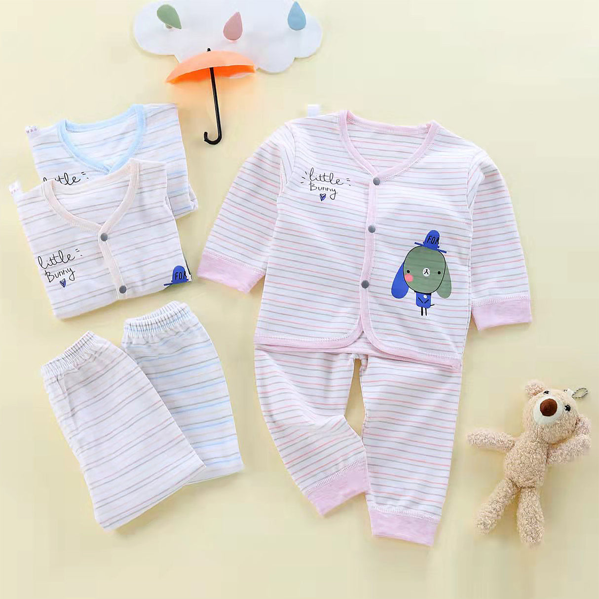 Little Bunny Full Sleeves Top And Pyjama Buttoned Cotton Night Suit