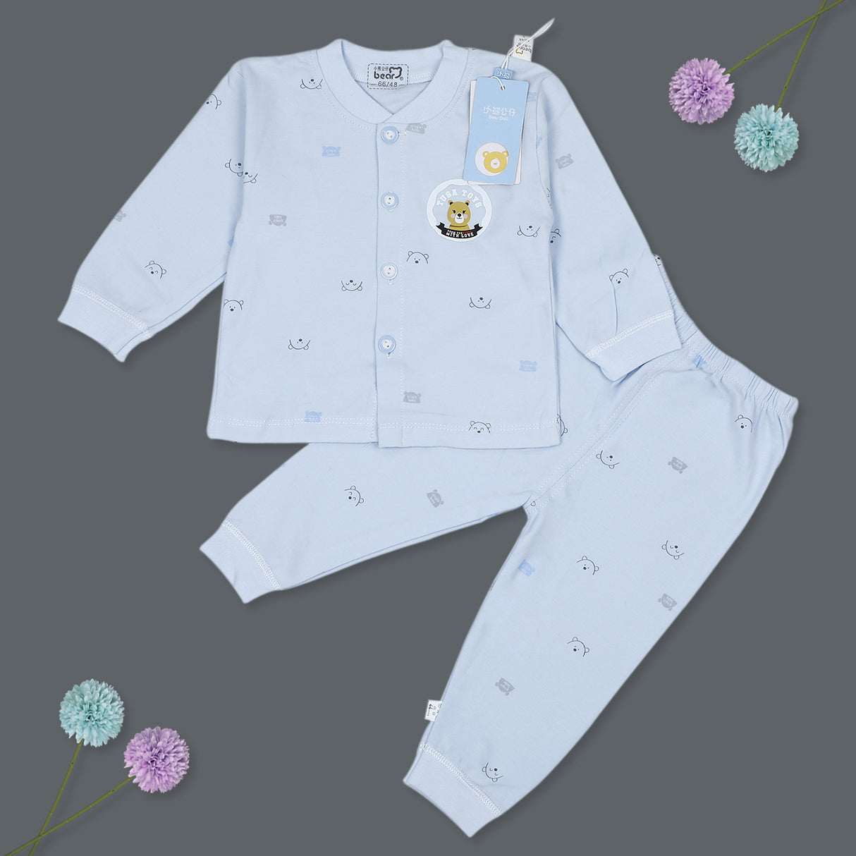Teddy Full Sleeves Top And Pyjama Buttoned Night Suit