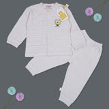 Lion Full Sleeves Top And Pyjama Buttoned Night Suit