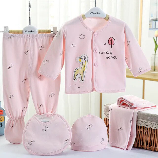 Adorable Long Sleeve Top Bib Cap And Two Pyjama Baby Clothes Gift Set