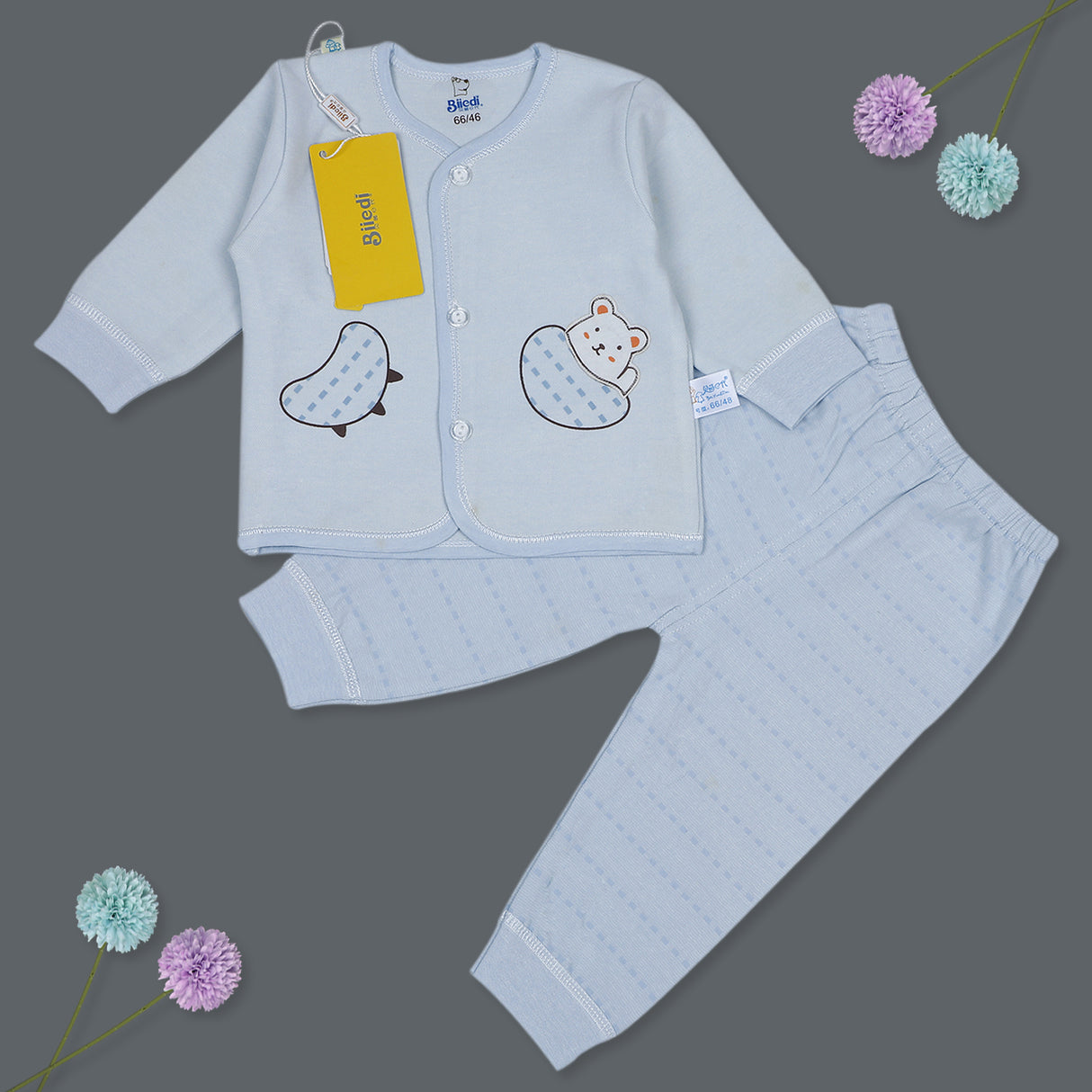 Bathing Teddy Bear Full Sleeves Top And Pyjama Buttoned Night Suit