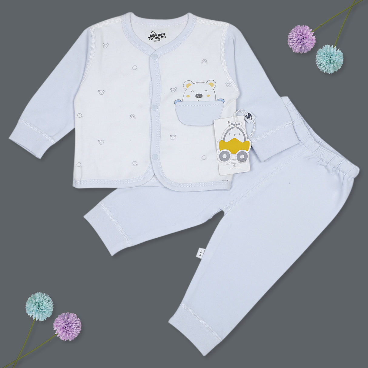 Bathing Teddy Full Sleeves Top And Pyjama Buttoned Night Suit
