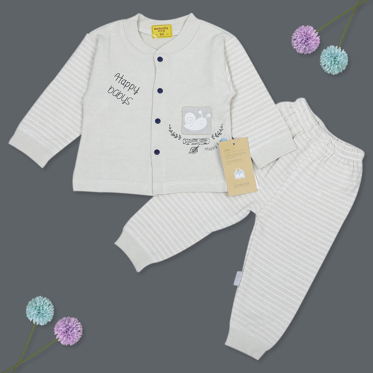 Snail Full Sleeves Top And Pyjama Buttoned Night Suit