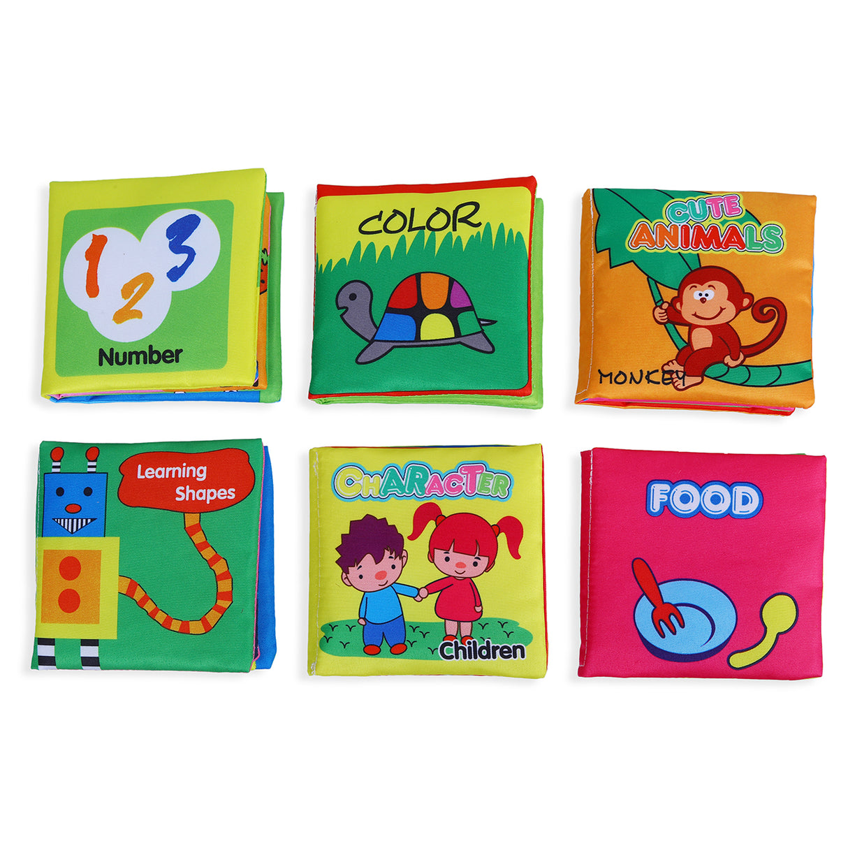 Baby Moo Numbers Animals Shapes Colours Food Characters Educational Cloth Book with Sound Paper Set of 6 Multicolour