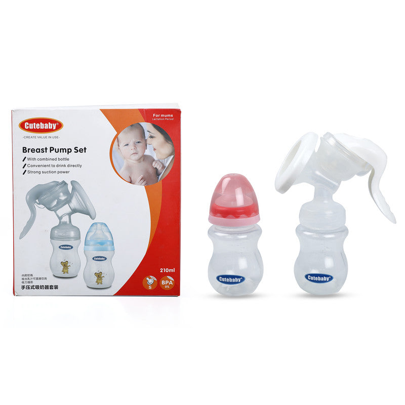 Manual Baby Breast Pump With Feeding Bottle Set