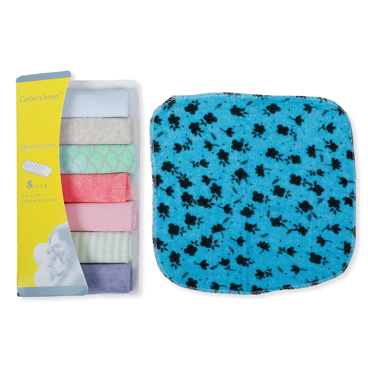 Carter's Honey Mix Print 23 x 23 cm Pack Of 8 Terry Cotton Wash Cloth